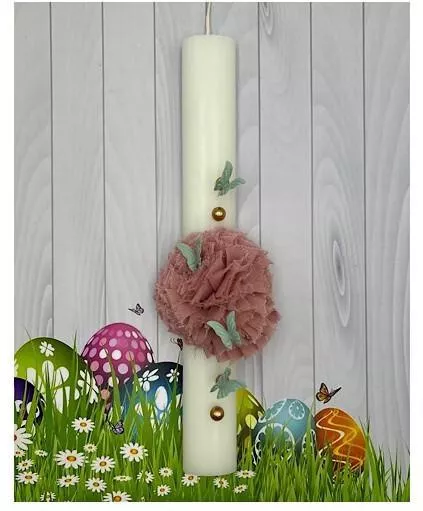 Πασχαλινή Λαμπάδα Πεταλούδα Στρογγυλή Λευκό