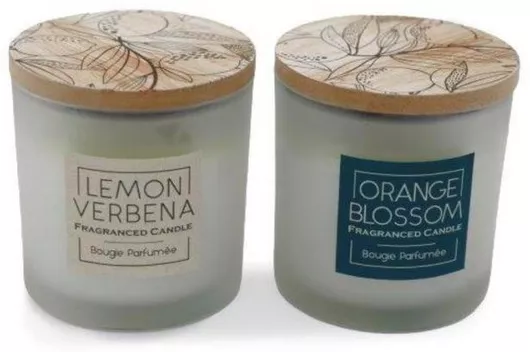 Κερί Ποτήρι Γυάλινο με ξύλινο καπάκι Lemon Orange Φ9η10cm