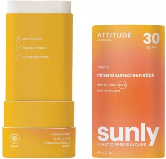 Attitude Sunly Tropical Mineral Αντηλιακό Stick για το Σώμα SPF30 60gr
