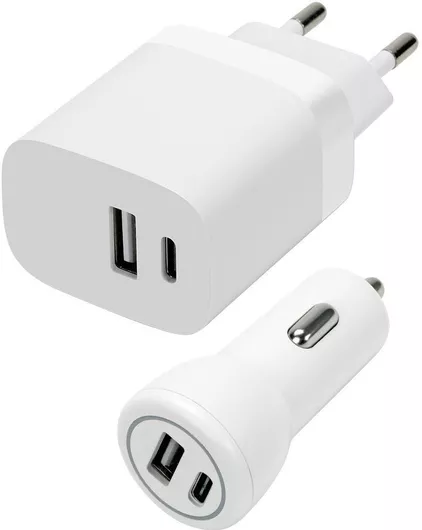 SpeedLink Σετ Αυτοκίνητου & Πρίζας με Θύρα USB-A & Θύρα USB-C 15W Λευκός SL-690202-WE