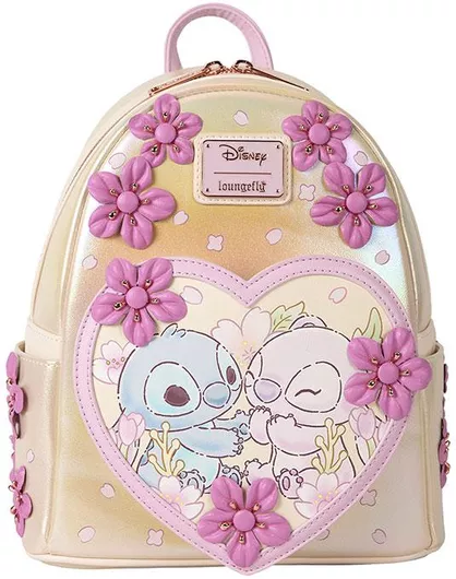 Παιδική Τσάντα Πλάτης Loungefly Mini Zaino Stitch & Angel Love Χρυσό