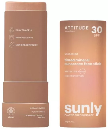 Αντηλιακό Stick Προσώπου Attitude Sunly SPF30 με Χρώμα 20gr