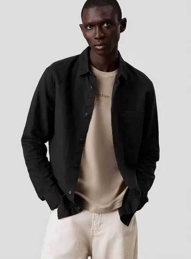 Calvin Klein Αντρικό Μακρυμάνικο Λινό Πουκάμισο Regular Fit Μαύρο