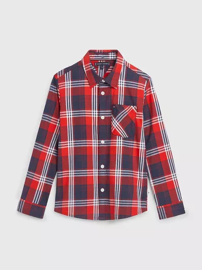 Tommy Hilfiger Παιδικό Μακρυμάνικο Καρό Πουκάμισο Κόκκινο