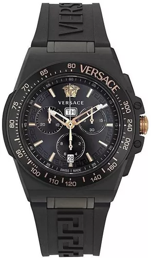 Ανδρικό Ρολόι Versace Greca Extreme Ανδρικό 45mm Χρονογράφος Μπαταρίας με Μαύρο Καουτσούκ Λουράκι