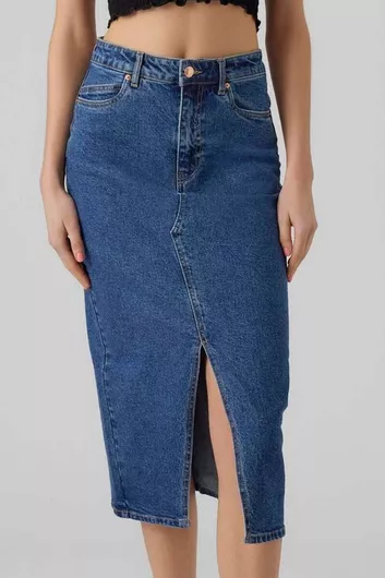 Vero Moda Ψηλόμεση Midi Τζιν Φούστα σε Απόχρωση Medium Aged Denim