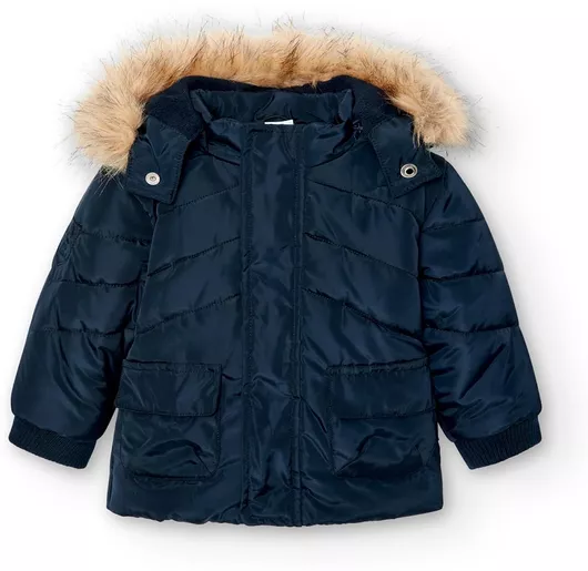 Boboli Παιδικό Κοντό Casual Μπουφάν με Κουκούλα Navy Blue