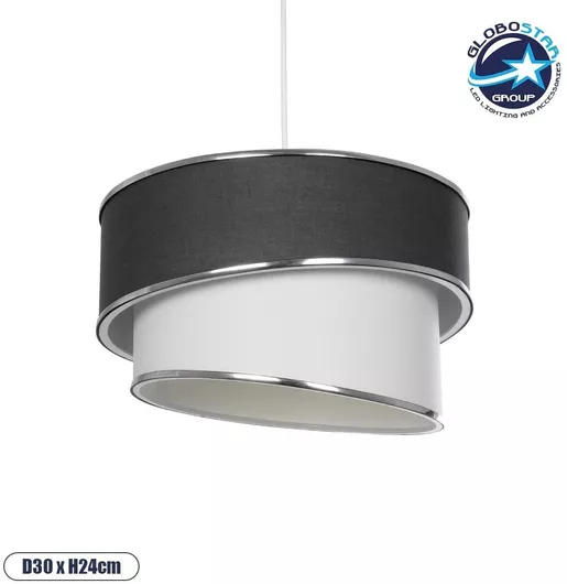 GloboStar Sonia Κρεμαστό Φωτιστικό Σκούρο Γκρι & Λευκό Ύφασμα με Ασημί Λεπτομέρεια με Ντουί E27 30x30x90εκ.