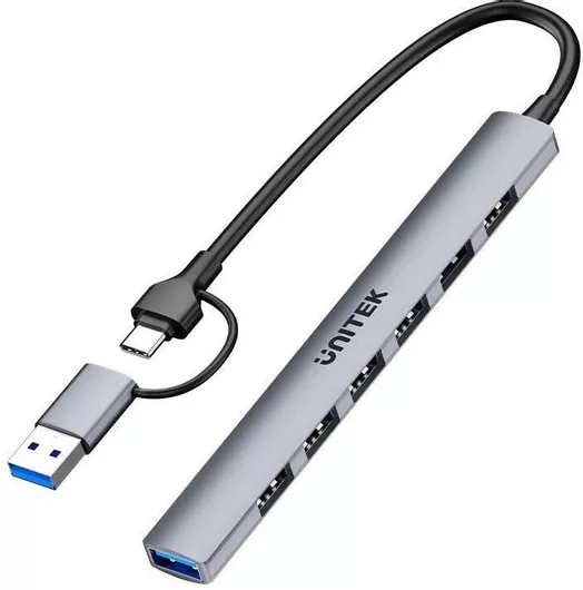 USB 2.0 Hub Unitek 7 Θυρών με σύνδεση USB-A / USB-C Γκρι