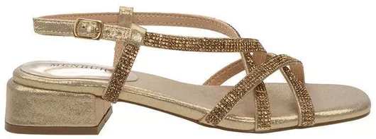 Menbur Γυναικεία Πέδιλα Λουστρίνι Χρυσό με Χοντρό Χαμηλό Τακούνι