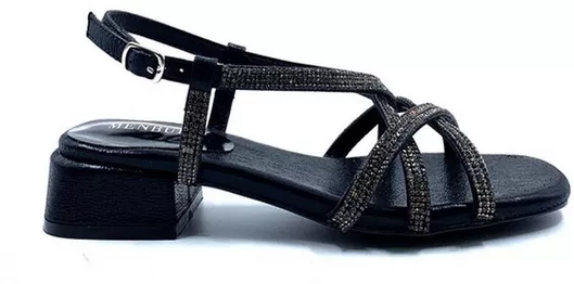 Menbur Γυναικεία Πέδιλα Λουστρίνι με Χοντρό Χαμηλό Τακούνι - Μαύρο