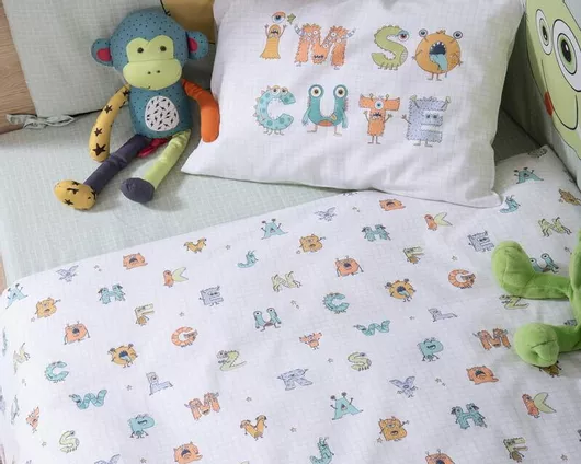 Σετ Βρεφικά Σεντόνια Κούνιας Nef-Nef Homeware Alphabet Monster Βαμβακερά Πράσινο 170x120cm 3τμχ.