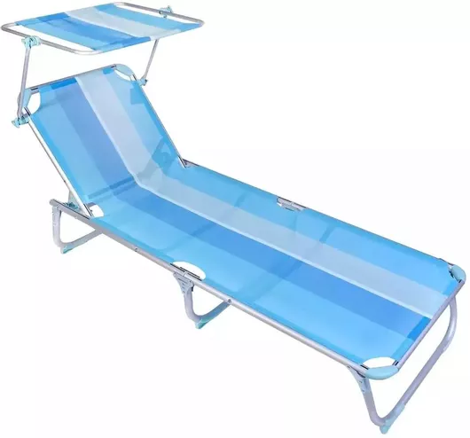 Ξαπλώστρα Παραλίας Poseidon Γαλάζιο Πτυσσόμενη Αλουμινίου με Σκίαστρο 187x57x31cm