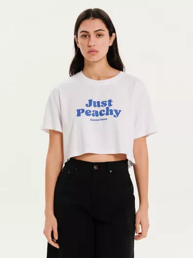 Emerson Γυναικείο Λευκό Βαμβακερό Κοντομάνικο Crop Top