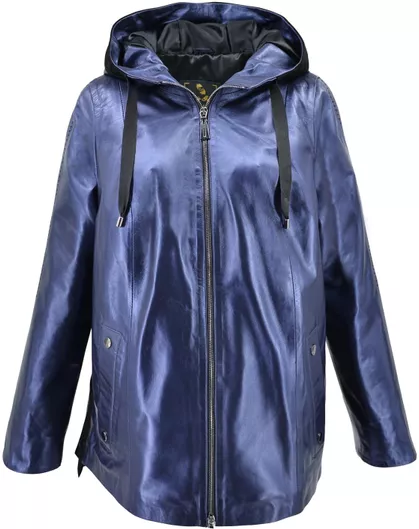 Leather 100 Κοντό Δερμάτινο Γυναικείο Μπουφάν για Χειμώνα Μπλε