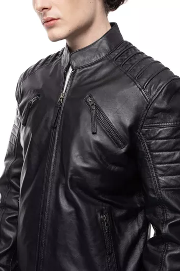 Leather 100 49-M-8116 Ανδρικό Μπουφάν Biker Δερμάτινο Μαύρο