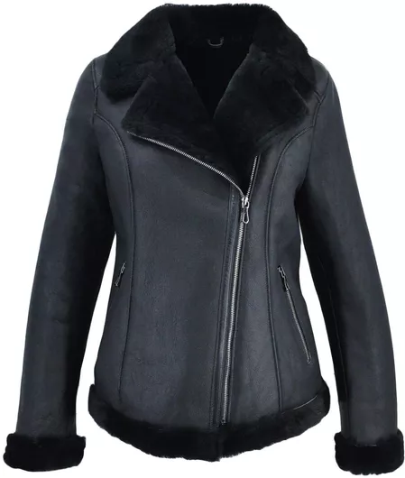 Leather 100 Γυναικείο Μπουφάν Μουτόν 12220-39 Δερμάτινο Μαύρο