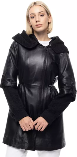 Leather 100 Μακρύ Δερμάτινο Γυναικείο Μπουφάν για Χειμώνα Μαύρο