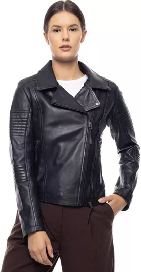 Δερμάτινα 100 Γυναικείο Biker Jacket Δερμάτινο Μαύρο