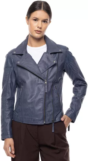 Δερμάτινα 100 Γυναικείο Biker Jacket Δερμάτινο Μπλε