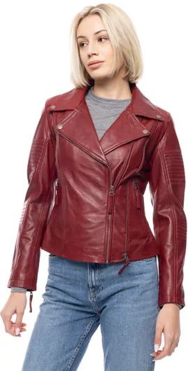 Δερμάτινα 100 Γυναικείο Biker Jacket Δερμάτινο Κόκκινο