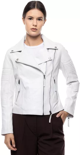 Δερμάτινα 100 Γυναικείο Μπουφάν για Χειμώνα Κοντό Δερμάτινο Λευκό