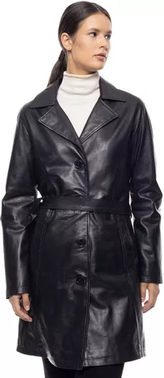 Leather 100 Γυναικείο Ημίπαλτο Δερμάτινo με Κουμπιά Μαύρο