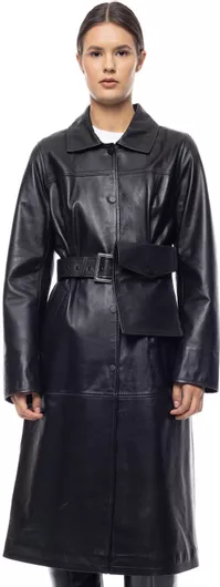 Leather 100 Γυναικείο Παλτό Δερμάτινo Μαύρο