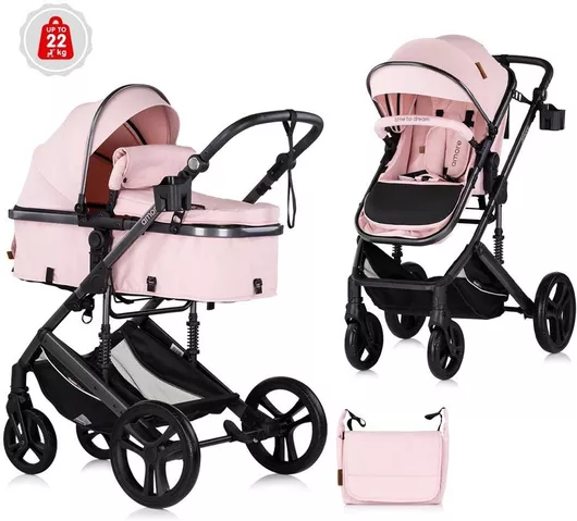 Καρότσι Μωρού Chipolino Amore Ρυθμιζόμενο 2 σε 1 Kατάλληλο για Nεογέννητο Pink Marshmallow