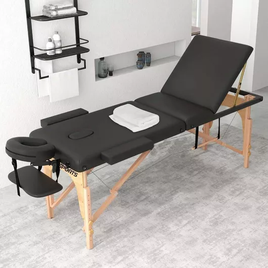 Κρεβάτι Μασάζ VSL Sports & Φυσικοθεραπείας Φορητό/Πτυσσόμενο Μαύρο από Ξύλο 185x60cm