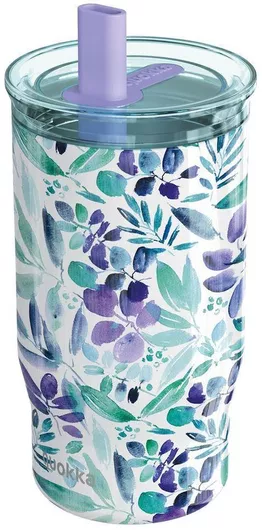 Θερμός Quokka Κούπα Ανοξείδωτο BPA Free 720ml Violet Blooms με Καλαμάκι