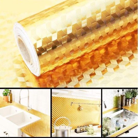 Αυτοκόλλητο Φιλμ για Ράφια, Ντουλάπια & Πάγκο Κουζίνας Αλουμίνιο 2mx60cm Χρυσό