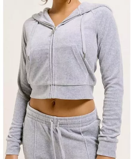 Juicy Couture Madison Γυναικεία Ζακέτα Φούτερ με Κουκούλα Silver Marl