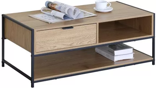 Τραπεζάκι Σαλονιού Ορθογώνιο Kouros-10040 Μεταλλικό Sonoma, Μαύρος Μ100xΠ50xΥ40cm