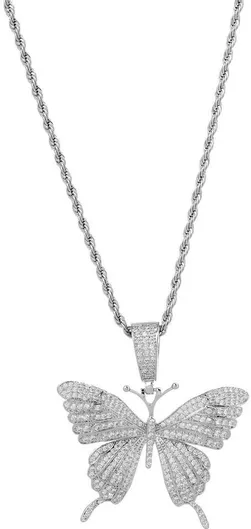 Silver Iced Butterfly Pendant Made of Brass