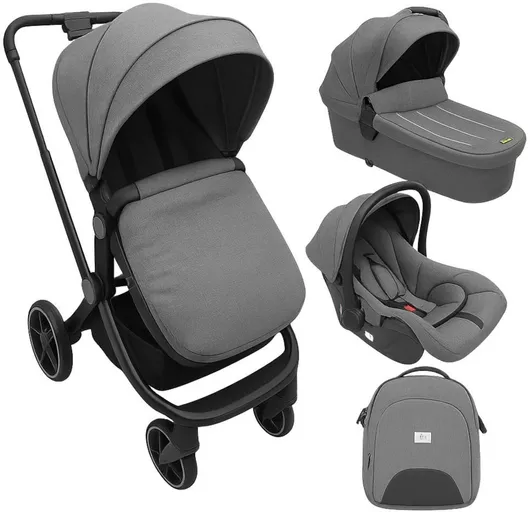 Καρότσι Μωρού Beboulino Tortoni Ρυθμιζόμενο 3 σε 1 Kατάλληλο για Nεογέννητο Γκρι