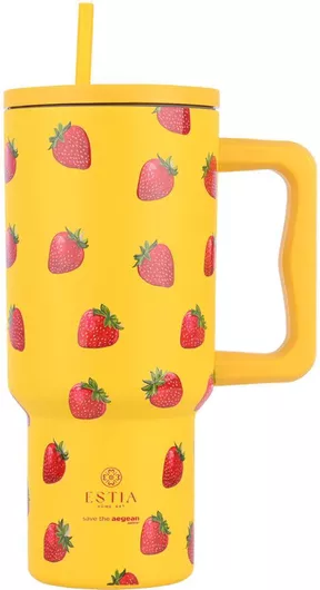 Μπουκάλι Θερμός Estia Straw Tumbler XL Save the Aegean Ανακυκλώσιμο Ανοξείδωτο BPA Free 900ml Berry Bright με Καλαμάκι & Λαβή