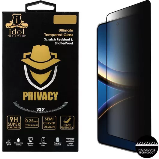 Idol 1991 0.25mm Full Glue Privacy Tempered Glass Μαύρο Poco F7 Pro