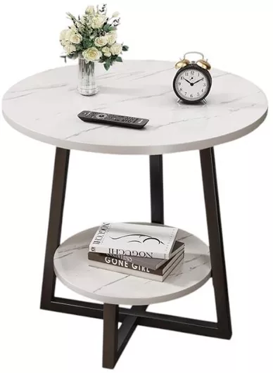 Τραπεζάκι Σαλονιού Στρογγυλό Ξύλινο Λευκό Μ55xΠ55cm