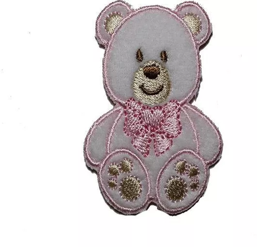 Μοτίφ Μωρουδιακά Αρκουδάκι με Φιόγκο Ροζ Λευκό 5cm x 4cm 1 τεμάχιο