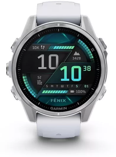 Garmin Fenix 8 Stainless Steel 43mm Αδιάβροχο Smartwatch με Παλμογράφο Silver with Whitestone Silicone Band