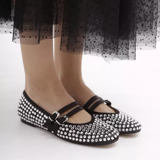 Fred Γυναικείες Μπαλαρίνες με Στρας Μαύρο