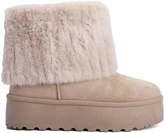 Keep Fred Γυναικεία Μποτάκια Flatforms από Συνθετικό Δέρμα με Γούνα 5.5cm Μπεζ