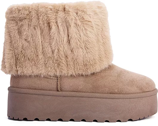 Keep Fred Γυναικεία Μποτάκια Flatforms από Συνθετικό Δέρμα με Γούνα 5.5cm Ταμπά