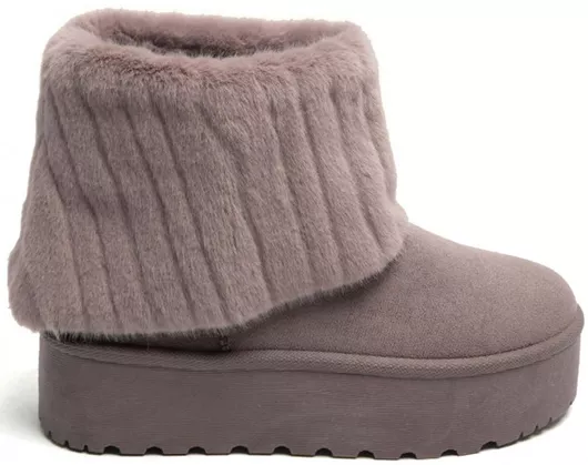 Keep Fred Γυναικεία Μποτάκια Flatforms από Συνθετικό Δέρμα με Γούνα 5.5cm Καφέ