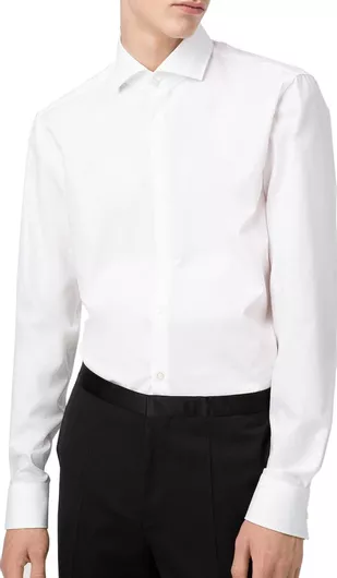 Essential Μακρυμάνικo Βαμβακερό Πουκάμισο σε Στενή Γραμμή Λευκό