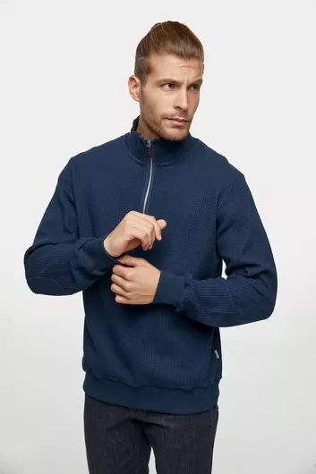 Snta Μπλούζα με Μακρύ Μανίκι Gofre με Φερμουάρ - Μπλε Navy