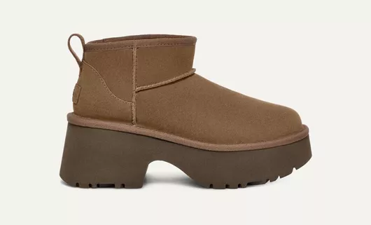 Ugg Australia Δερμάτινα Γυναικεία Μποτάκια με Μεσαίο Τακούνι & Γούνα Καφέ