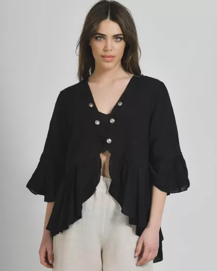 Ble Resort Collection Γυναικεία Ζακέτα με Κουμπιά Μαύρο