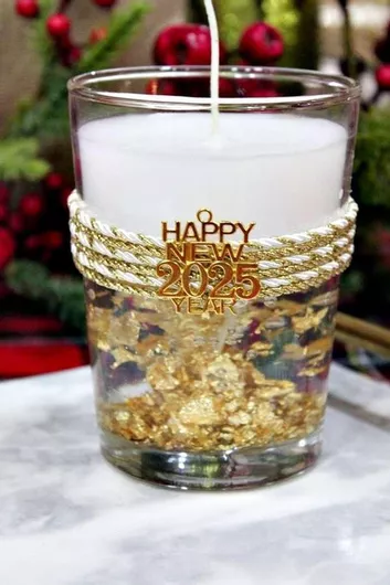 Αρωματικό Κερί Ποτήρι Φ9 X 121 Cm Στολισμό Gel Χρυσό Φύλλα